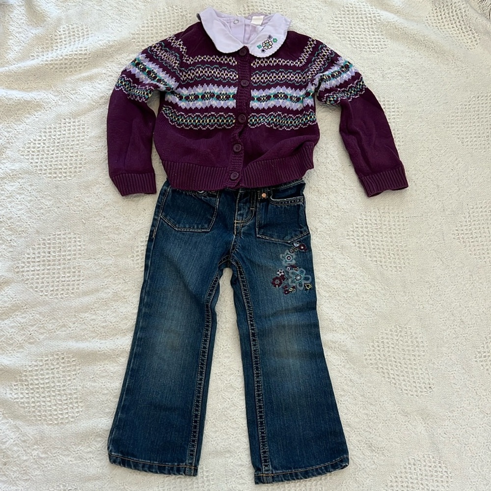 OshKosh B’gosh 3T Coordinated Sweater-Shirt-Embroidered Jean Set